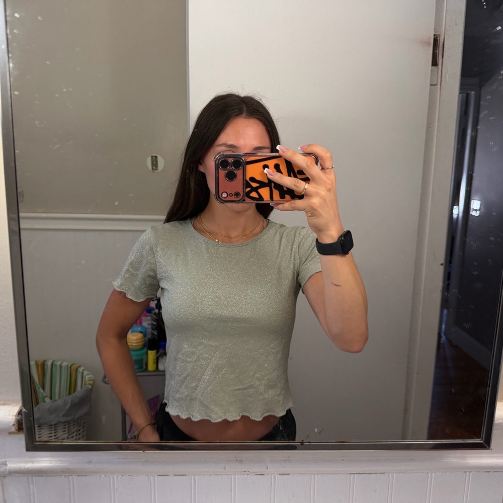 Urban Outfitters Sage Green Ribbed Cropped Tee